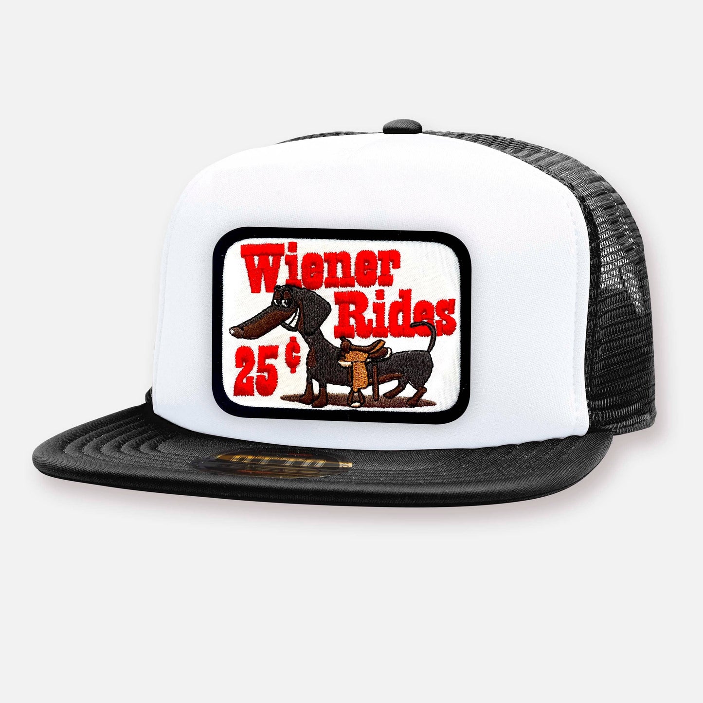 WIENER RIDES FLAT BILL PATCH HAT: Black