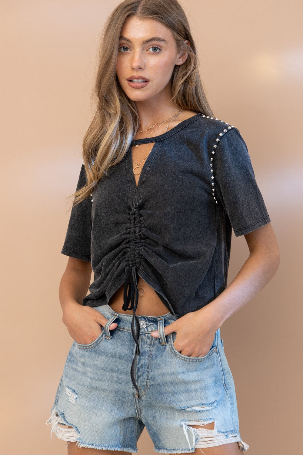 DRAWSTRING STUDDED TOP 32154