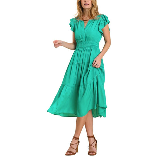 Flutter Sleeved Midi Dress in JADE SMALL