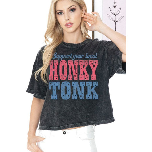 HONKY TONK cropped GREY TEE 1570