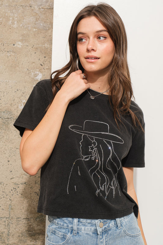 RHINESTONED COWGIRL TEE 34924 SMALL