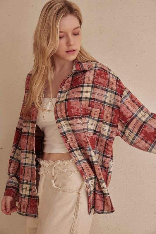 PLAID TOP in RUST w/STARS