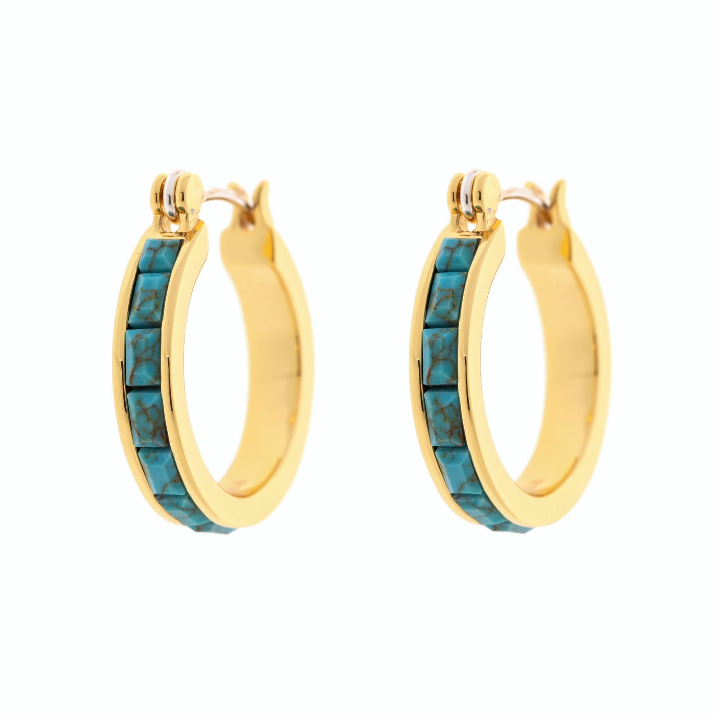 PURA VIDA EARRINGS, HOOP GOLD & TURQ