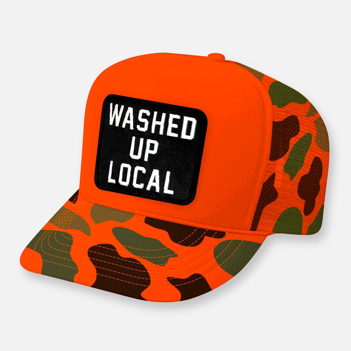 WASHED UP LOCAL CURVED BILL PATCH HAT: Dark Green Camo