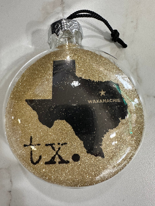 WAXAHACHIE! See-Through Glass Holiday Ornament