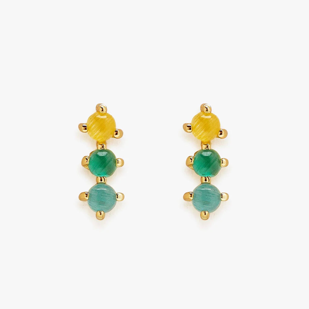 PURA VIDA EARRINGS, 3 STONE GOLD