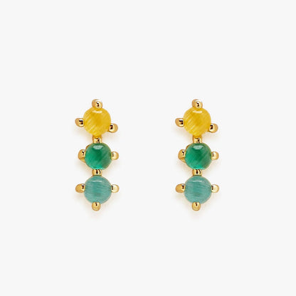 PURA VIDA EARRINGS, 3 STONE GOLD