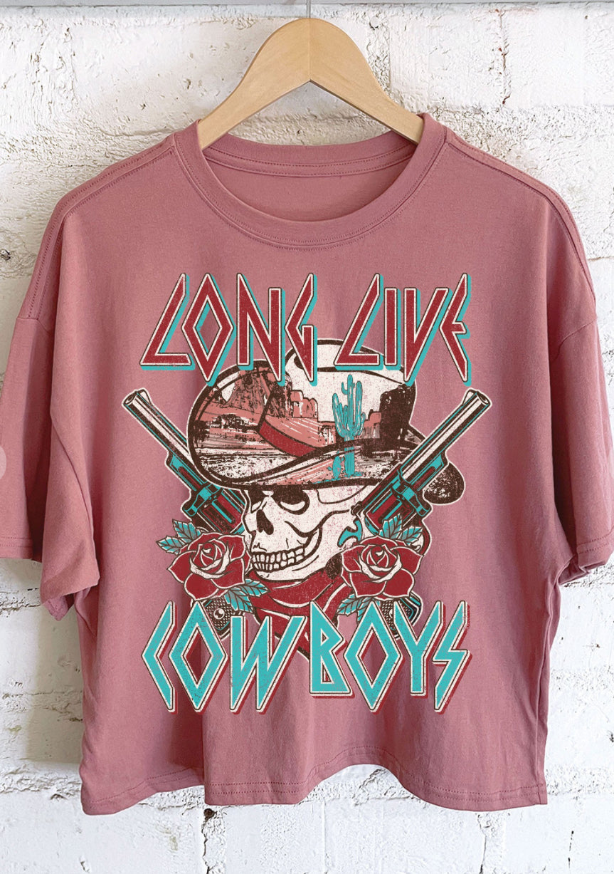 LONG LIVE COWBOYS CROP TEE in ROSE 7006