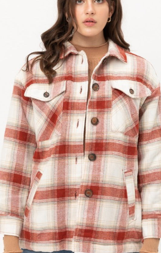 PLAID SHACKET in TERRA COTTA 82714