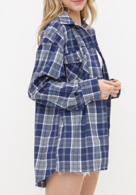 PLAID SHACKET in NAVY 78831