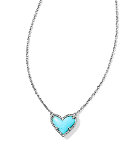 KENDRA SCOTT ARI HEART SHORT PENDANT ~ RHODIUM