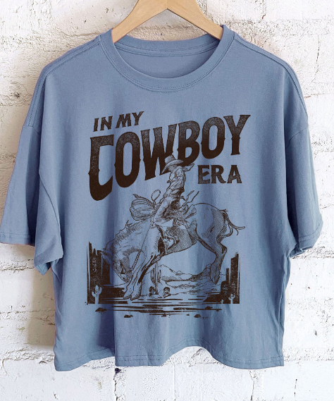 X COWBOY ERA in INDIGO BLUE CROP TEE 7201 SMALL