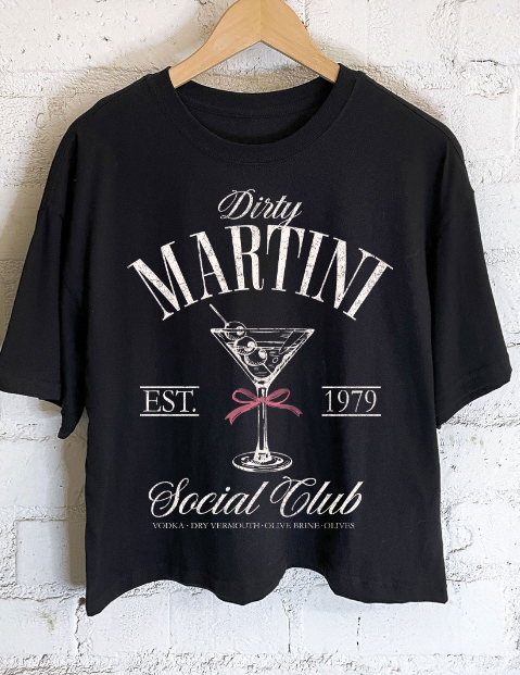 ESPRESSO MARTINI RIBBON CROP TEE in BLACK