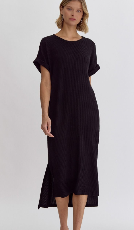 ENTRO RIBBED DRESS in BLACK 7218