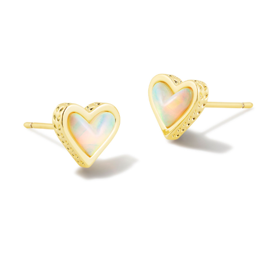 KENDRA SCOTT ARI HEART STUD EARRINGS ~ Gold