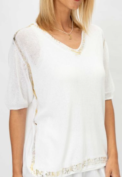 GOLD TRIM TOP N0288 ONE SIZE WHITE