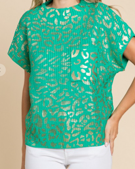 LEOPARD KELLY GREEN TOP 10981