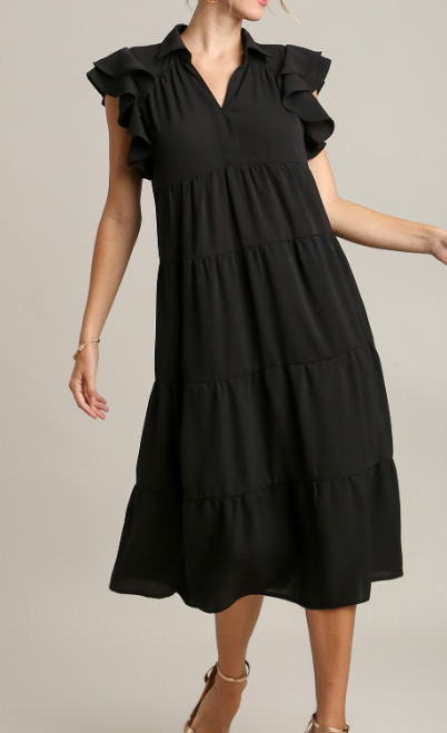 RUFFLE SLEEVE DRESS ~ BLACK