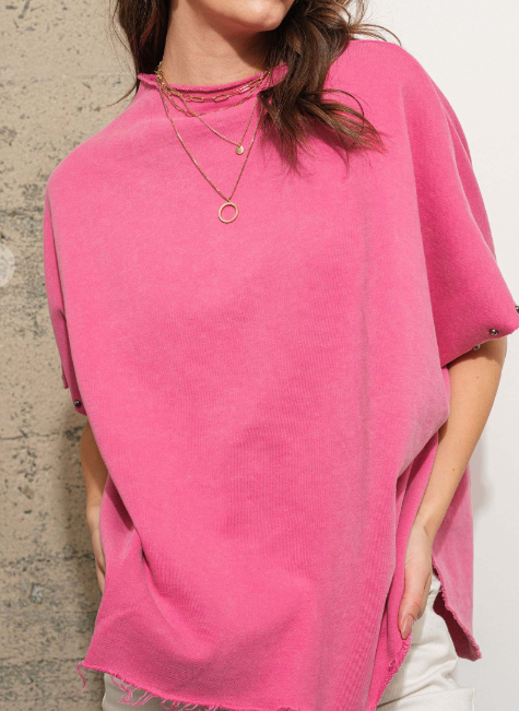 FUNNEL NECK TOP in HOT PINK