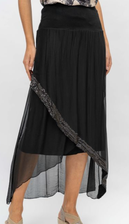 X BLACK SILK & SEQUIN SKIRT 3953 Sm/Med