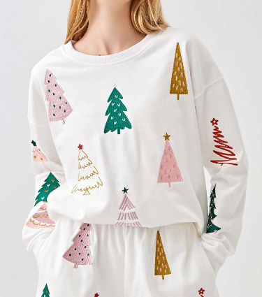 CHRISTMAS TREE EMBROIDERED TOP