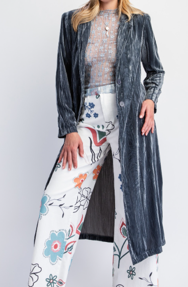 GREY VELVET MAXI COAT