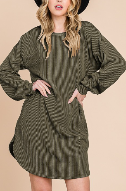 RIBBED DRESS in OLIVE 6710