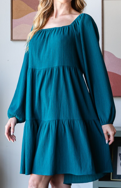 SQUARE NECK LDRESS in TEAL 6857