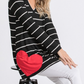 HEART w/STRIPED TOP in BLACK/IVORY 1558-11