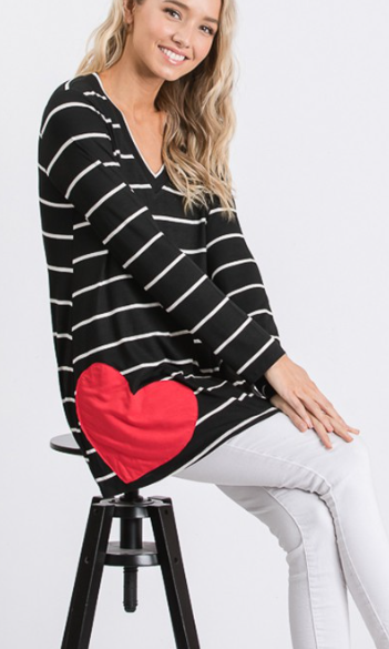 HEART w/STRIPED TOP in BLACK/IVORY 1558-11