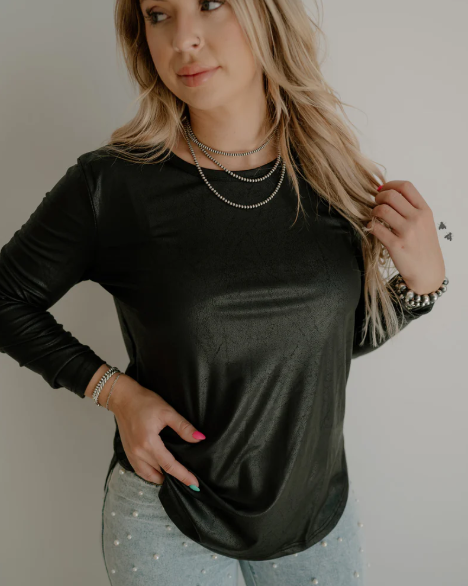 SWANKY LEATHER LONG SLEEVE TOP