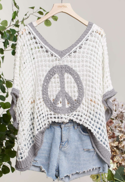 CROCHET PEACE SIGN in GREY 40165