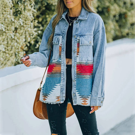 AZTEC patchwork denim jacket in Blue