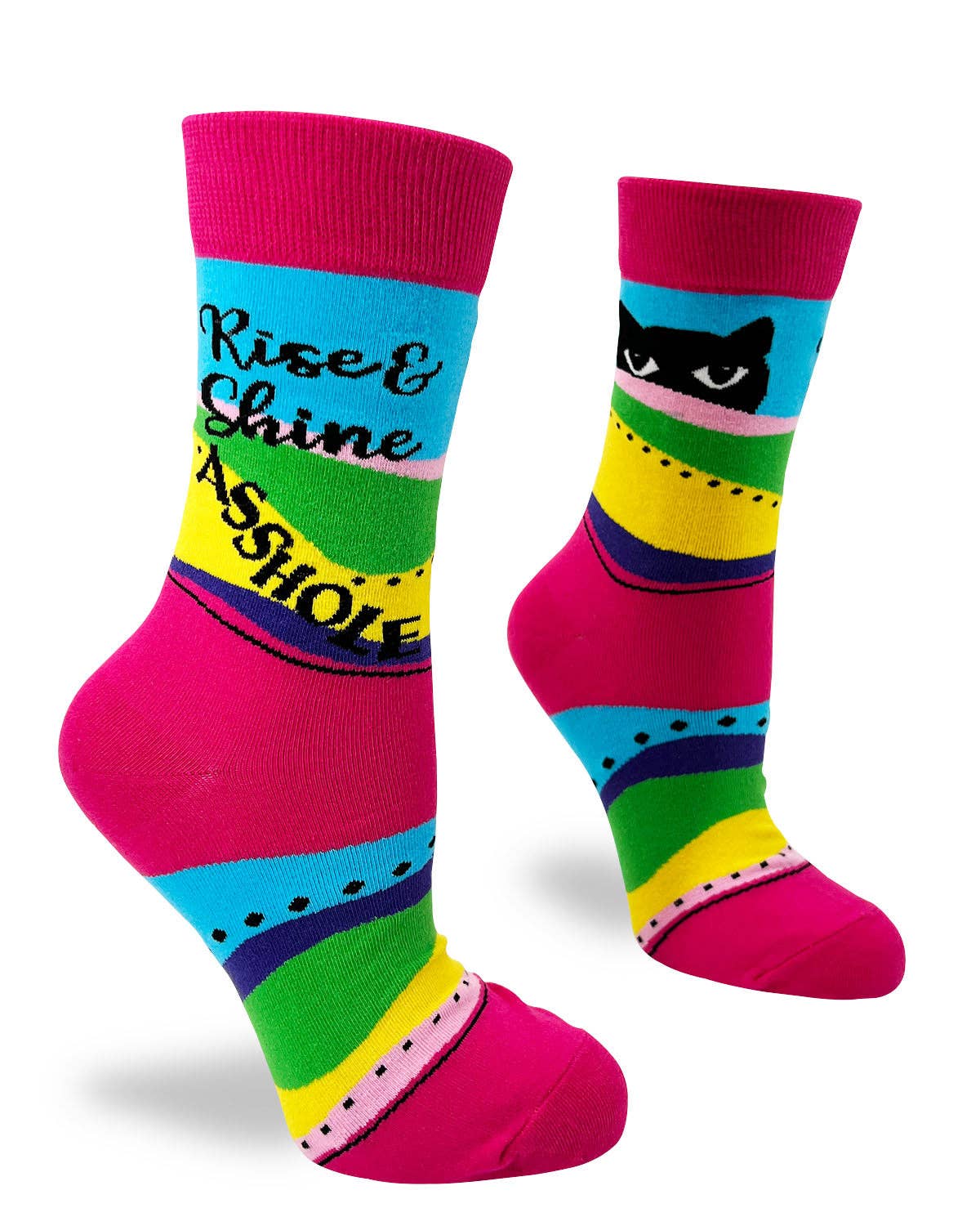 Rise and Shine Asshole Women's Crew Socks With Cats