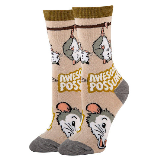 Anything is Possumble | Women's Cotton Crew Funny Socks 20006