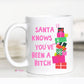 Santa Knows Funny Christmas Mug, Ceramic Mug, Christmas: All White / 15oz