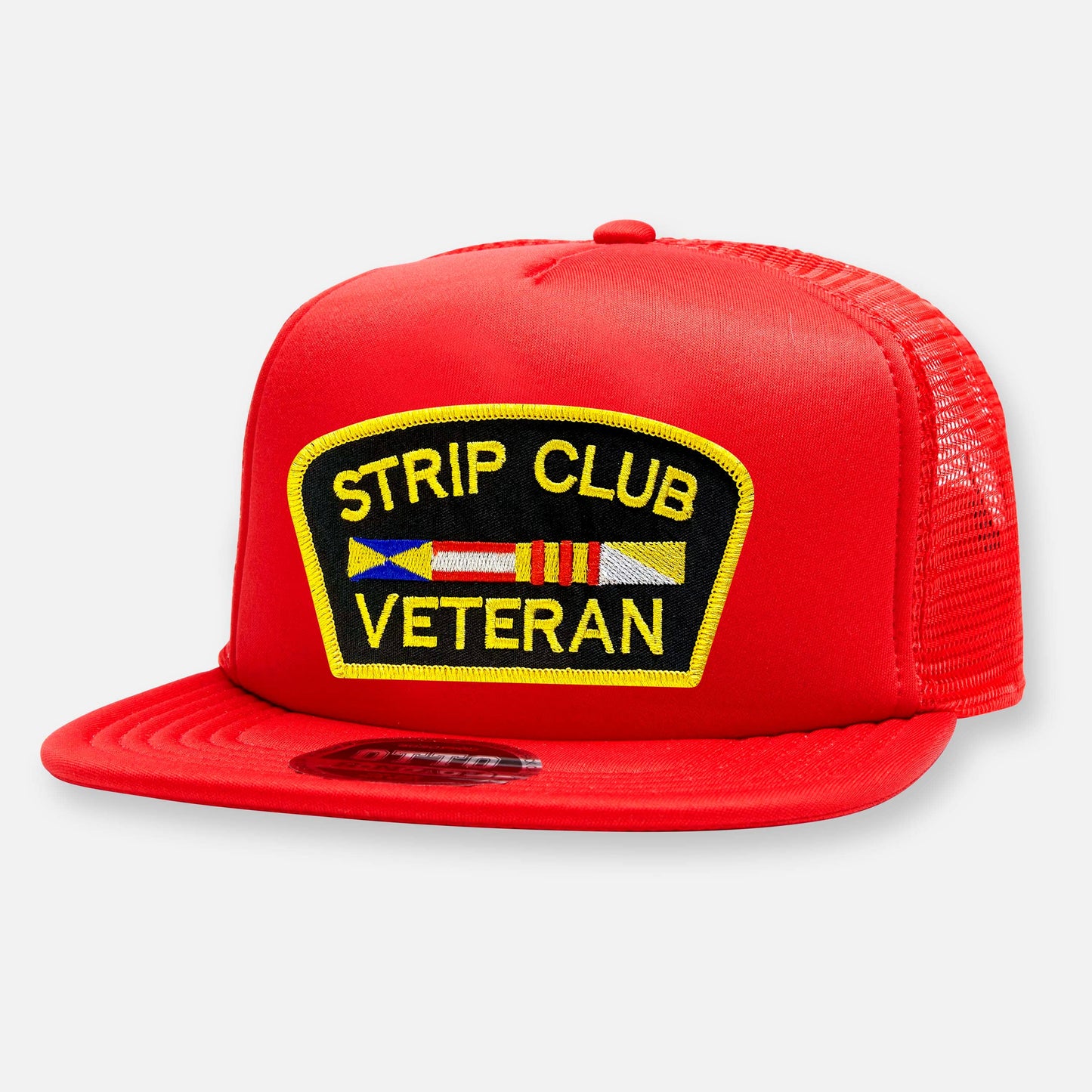 STRIP CLUB VETERAN FLAT BILL PATCH HAT: Black