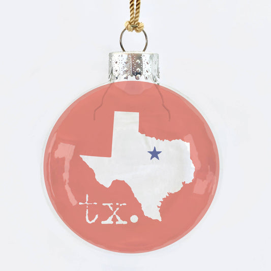 Waxahachie Texas State With Star See-Through Glass Ornament