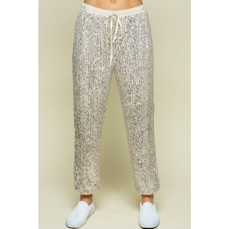 X STRUTTY SEQUIN JOGGERS in CHAMPAGNE 19958 MEDIUM