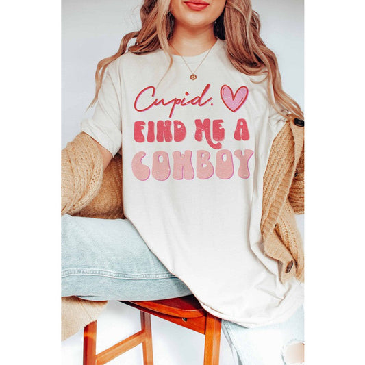 X CUPID FIND ME A COWBOY TEE in IVORY LARGE