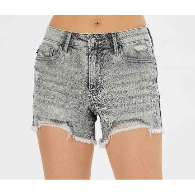 JUDY BLUE 50166 Destroy Fray Hem Shorts in GREY LARGE