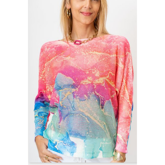 X MADE IN ITALY MARBLE SWEATER ~ FUSCHIA