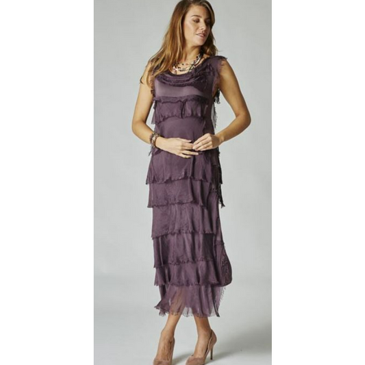 MADE IN ITALY SILK RUFFLE DRESS, LONG 2031