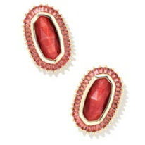 X KENDRA SCOTT ELLIE STUD EARRINGS BAGUETTE RED GOLD MIX