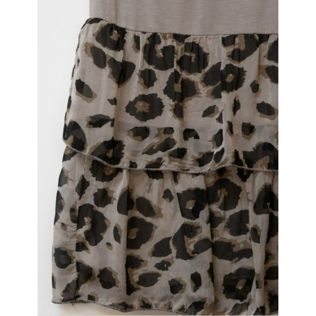 X MADE IN ITALY SILK CHEETAH SKIRT in TAUPE