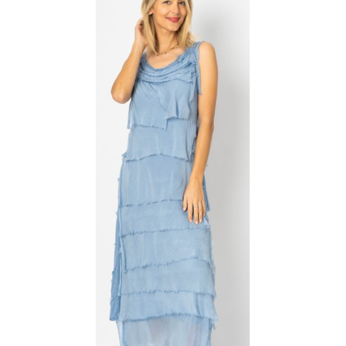 MADE IN ITALY SILK RUFFLE DRESS, LONG 2031