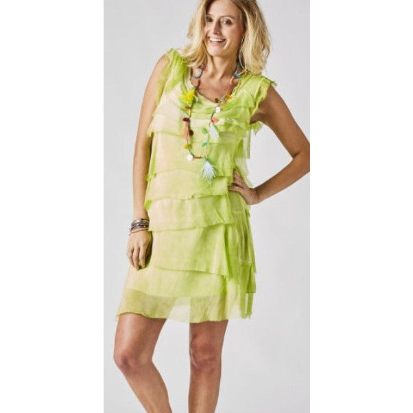 MADE IN ITALY SILK RUFFLE DRESS, SHORT ~ 14 COLORS 8900