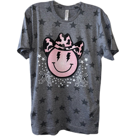 SMILEY COWGIRL HAT FACE TEE MEDIUM