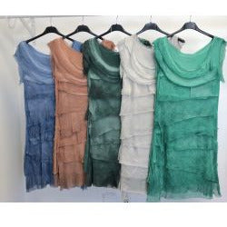 MADE IN ITALY SILK RUFFLE DRESS, SHORT ~ 14 COLORS 8900